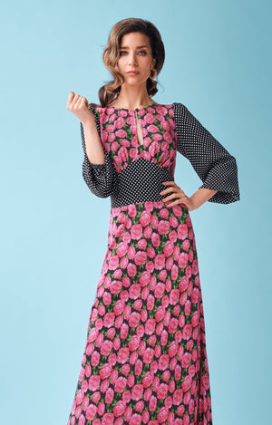 Black polkadot and rose keyhole maxi dress *PRE-ORDER* - Coco Fennell