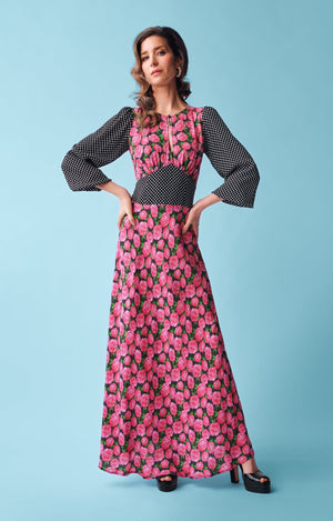 Black polkadot and rose keyhole maxi dress *PRE-ORDER* - Coco Fennell