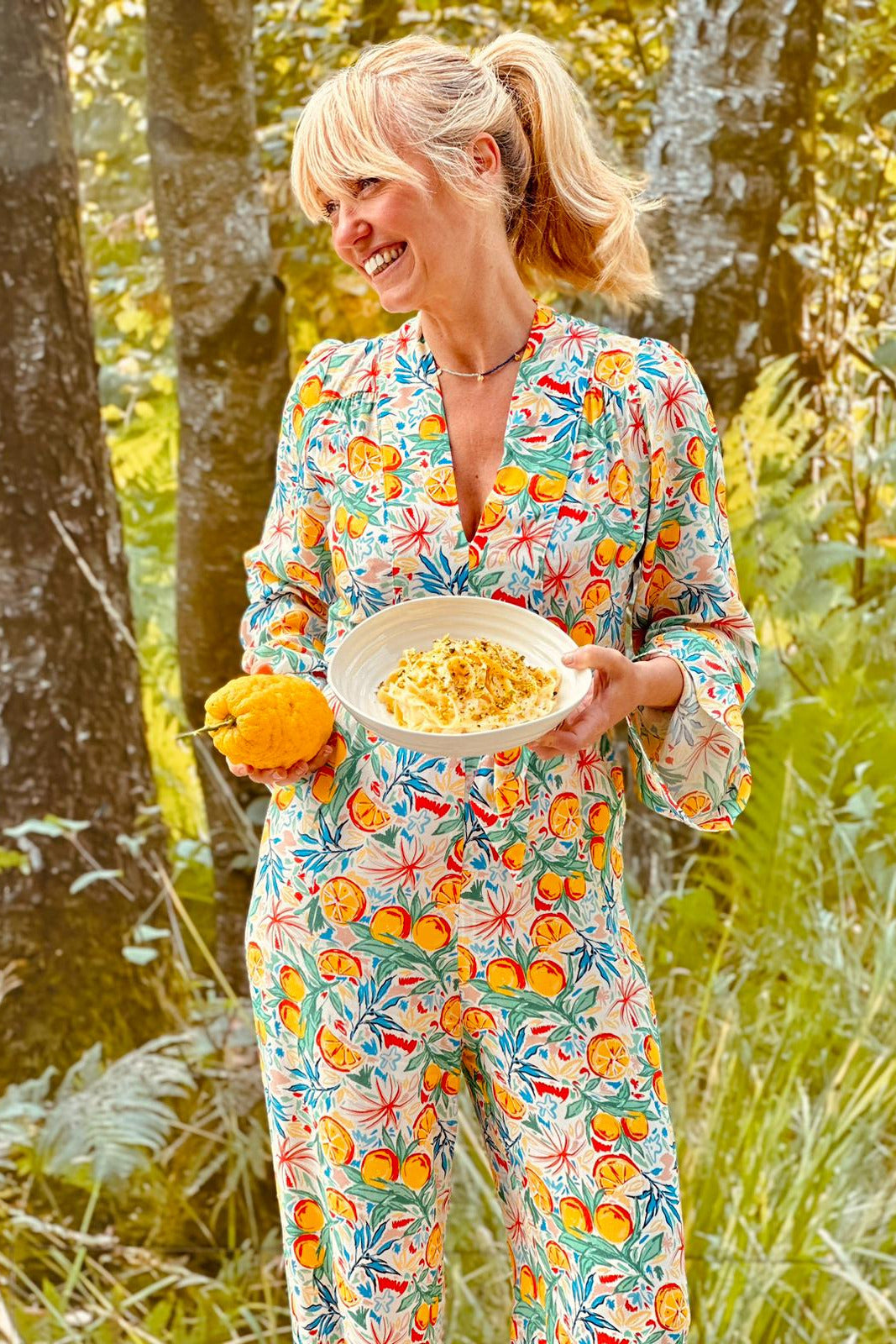 Coco Fennell Fruit Cocktail Print Viscose Crepe Jumpsuit