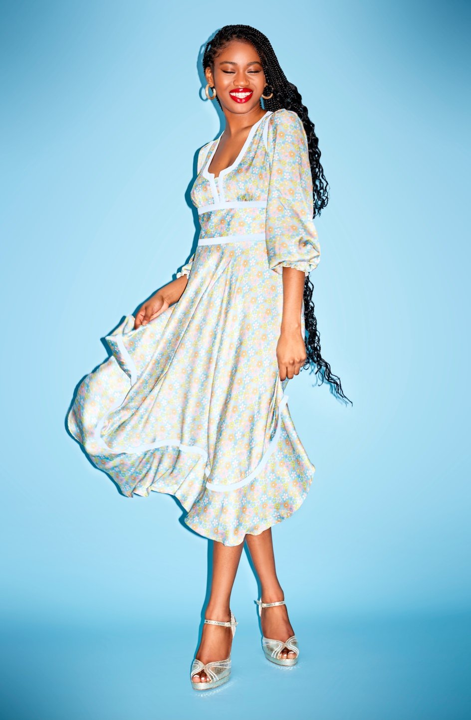 dirndl dress Coco Fennell Silky Sixties Flower Print Dirndl Dress