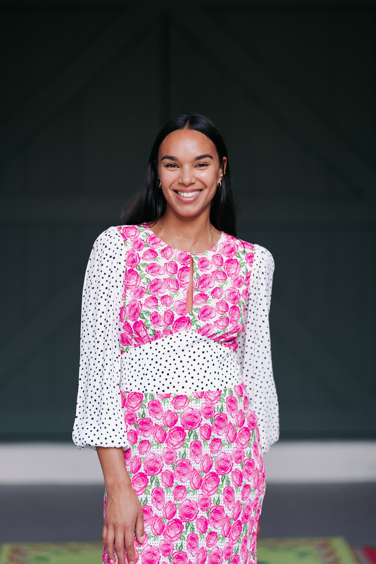 Polkadot rose maxi keyhole dress