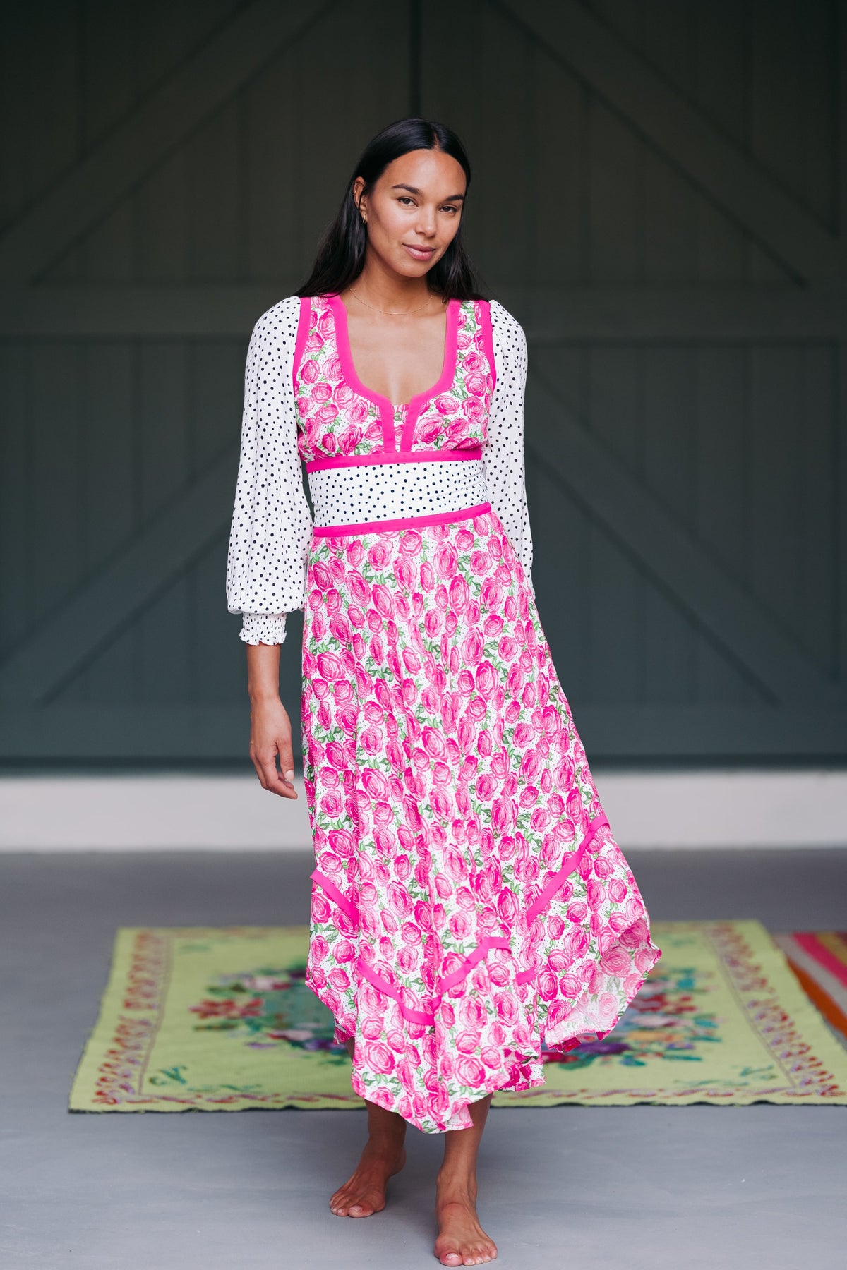White rose dirndl dress