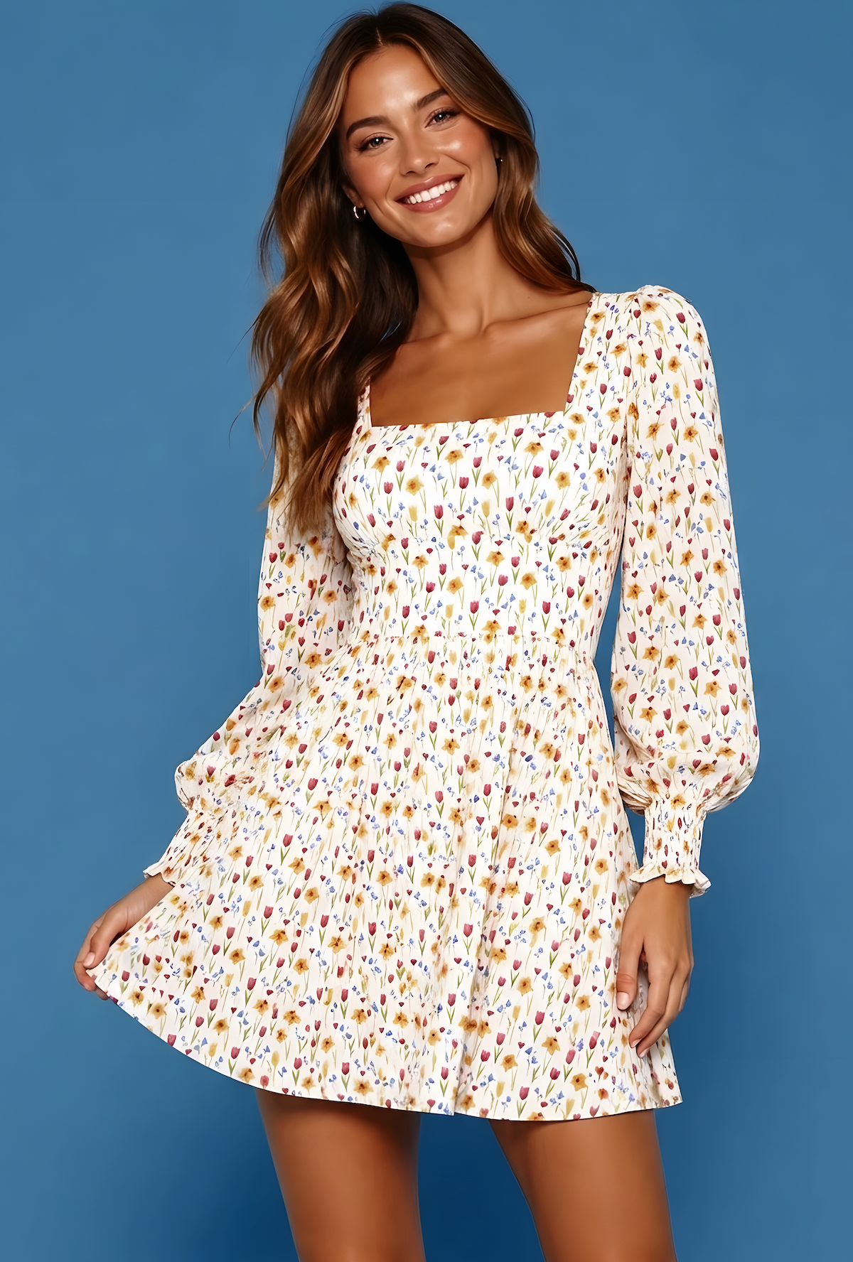 Coco Fennell Daffodil Print Viscose Crepe Dolly Mini Dress
