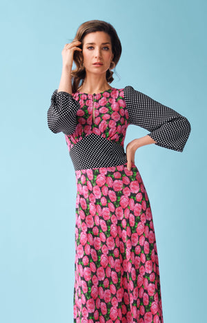 Black polkadot and rose keyhole maxi dress *PRE-ORDER* - Coco Fennell