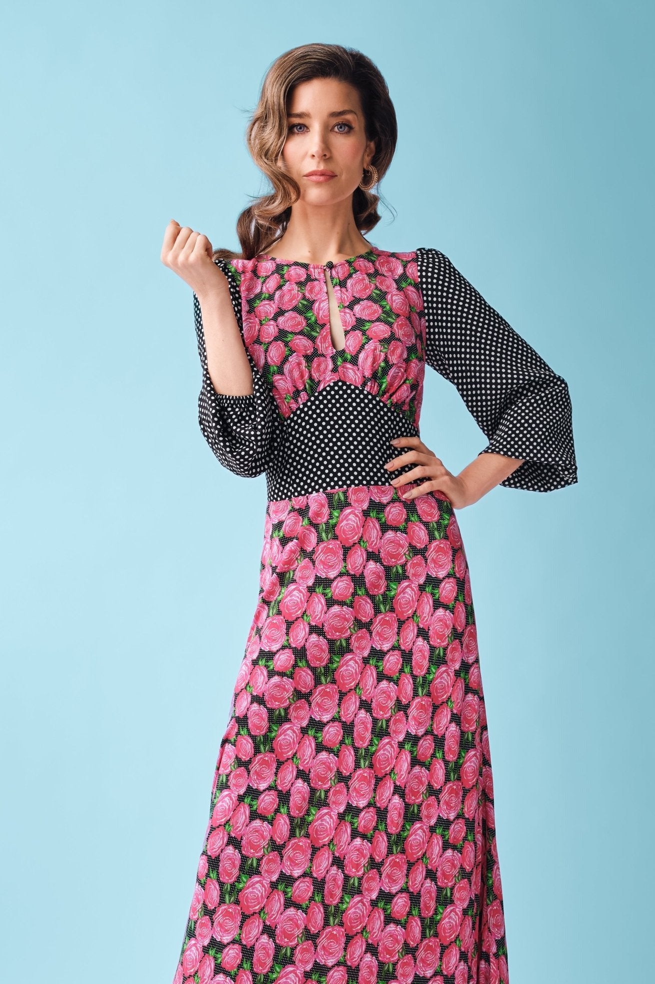 Black polkadot and rose keyhole maxi dress *PRE-ORDER* - Coco Fennell