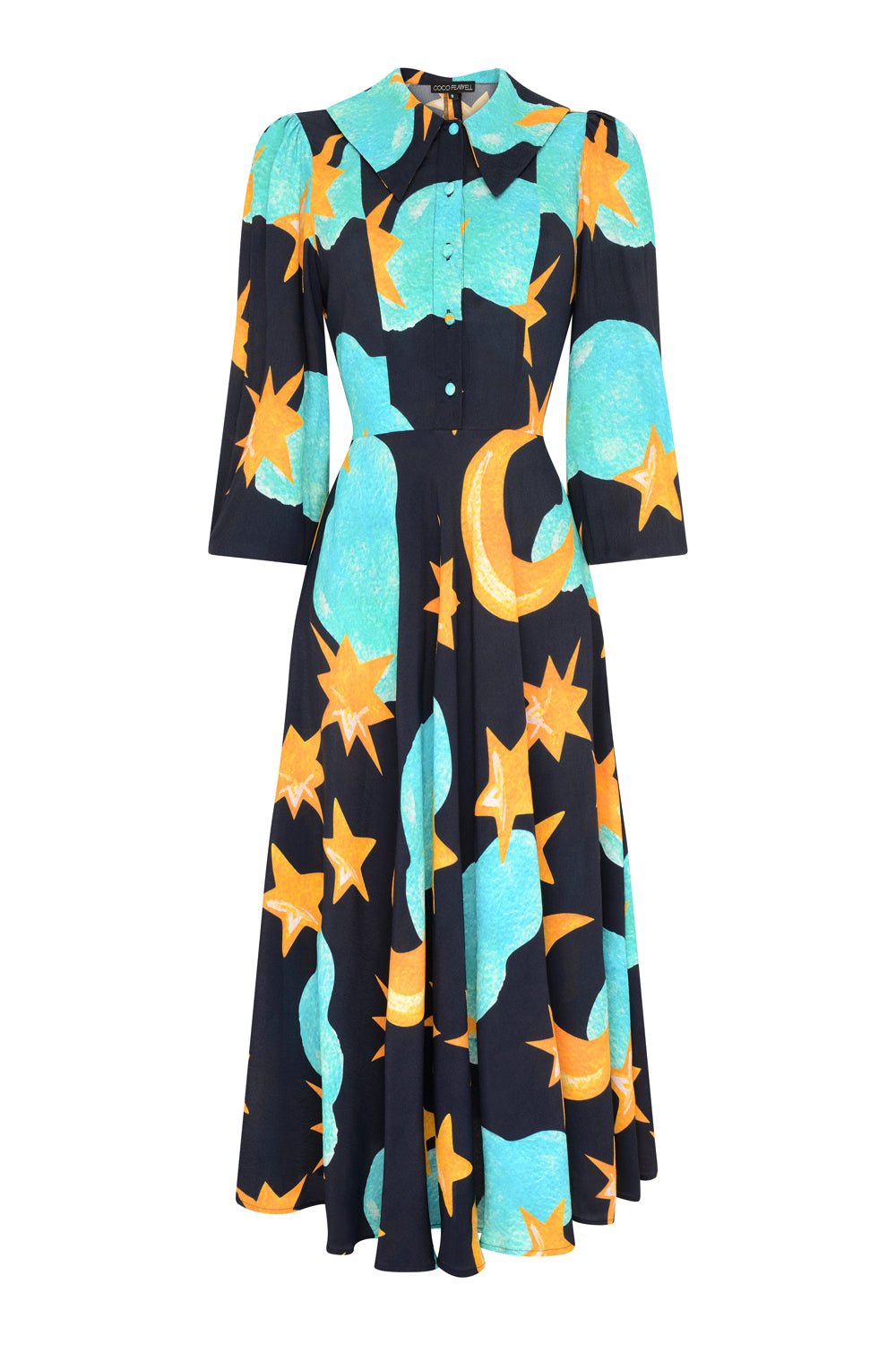 Coco Fennell Blue Moon, Star & Cloud Print Viscose Crepe Dress, Blue Coco Fennell Blue Moon, Star & Cloud Print Viscose Crepe Dress, Blue