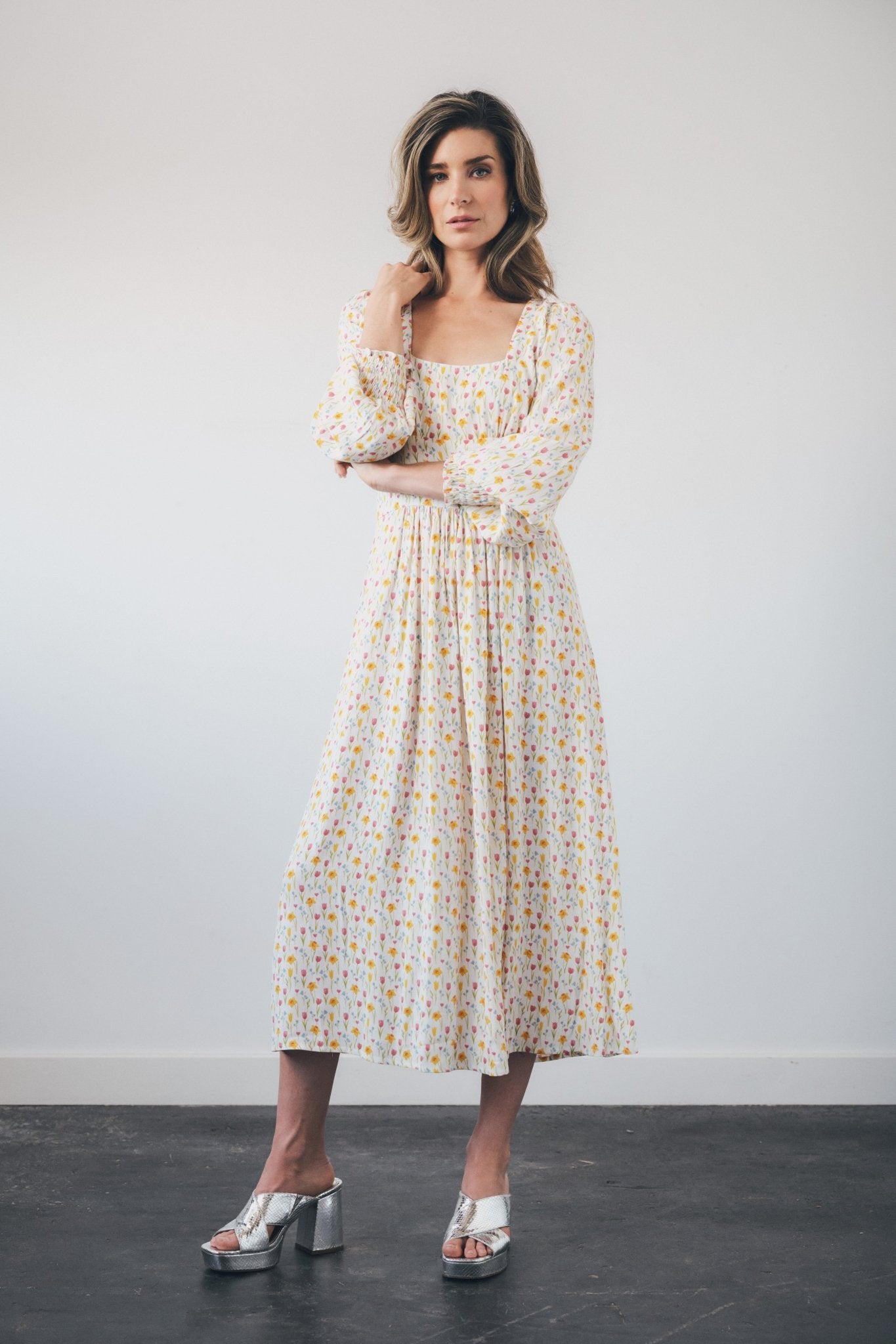 Daffodil Print Dolly Dress | 100% Viscose Moss Crepe | Coco Fennell