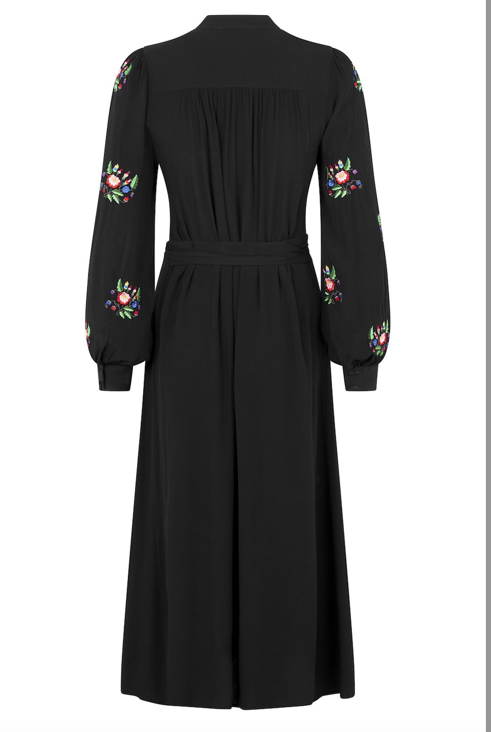Coco Fennell Flower Bunch Moss Viscose Crepe Embroidery Dress, Black