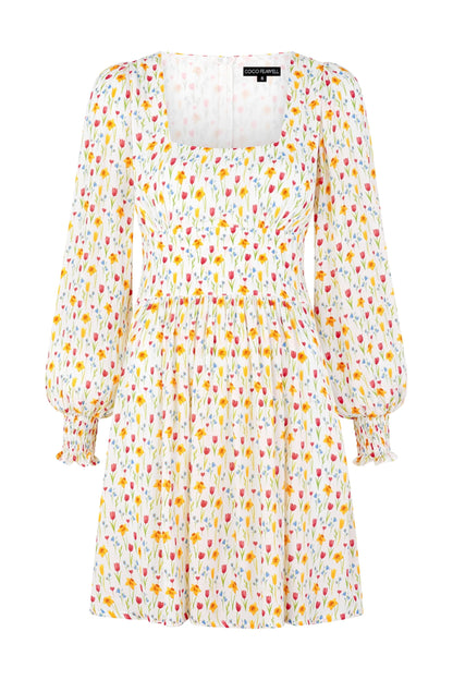 Coco Fennell Daffodil Print Viscose Crepe Dolly Mini Dress