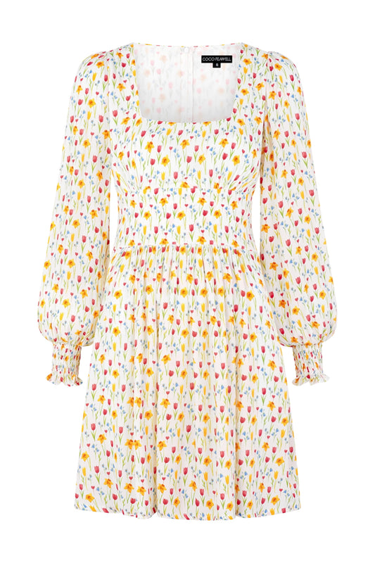 Coco Fennell Daffodil Print Viscose Crepe Dolly Mini Dress