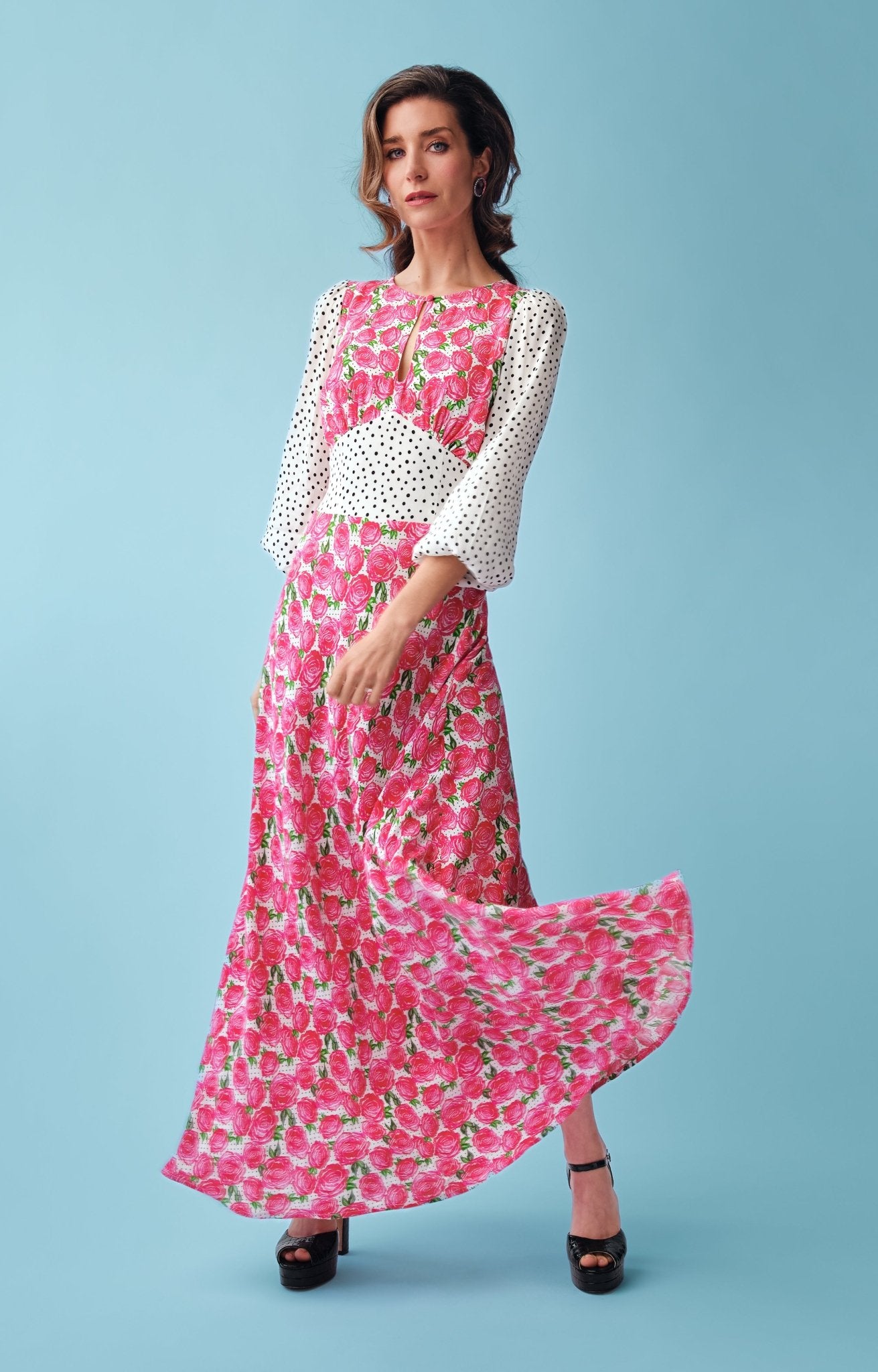 Polkadot rose maxi keyhole dress *PRE-ORDER* - Coco Fennell